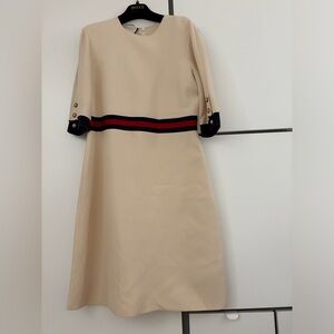 Gucci Beige Dress with Navy and Red Stripes